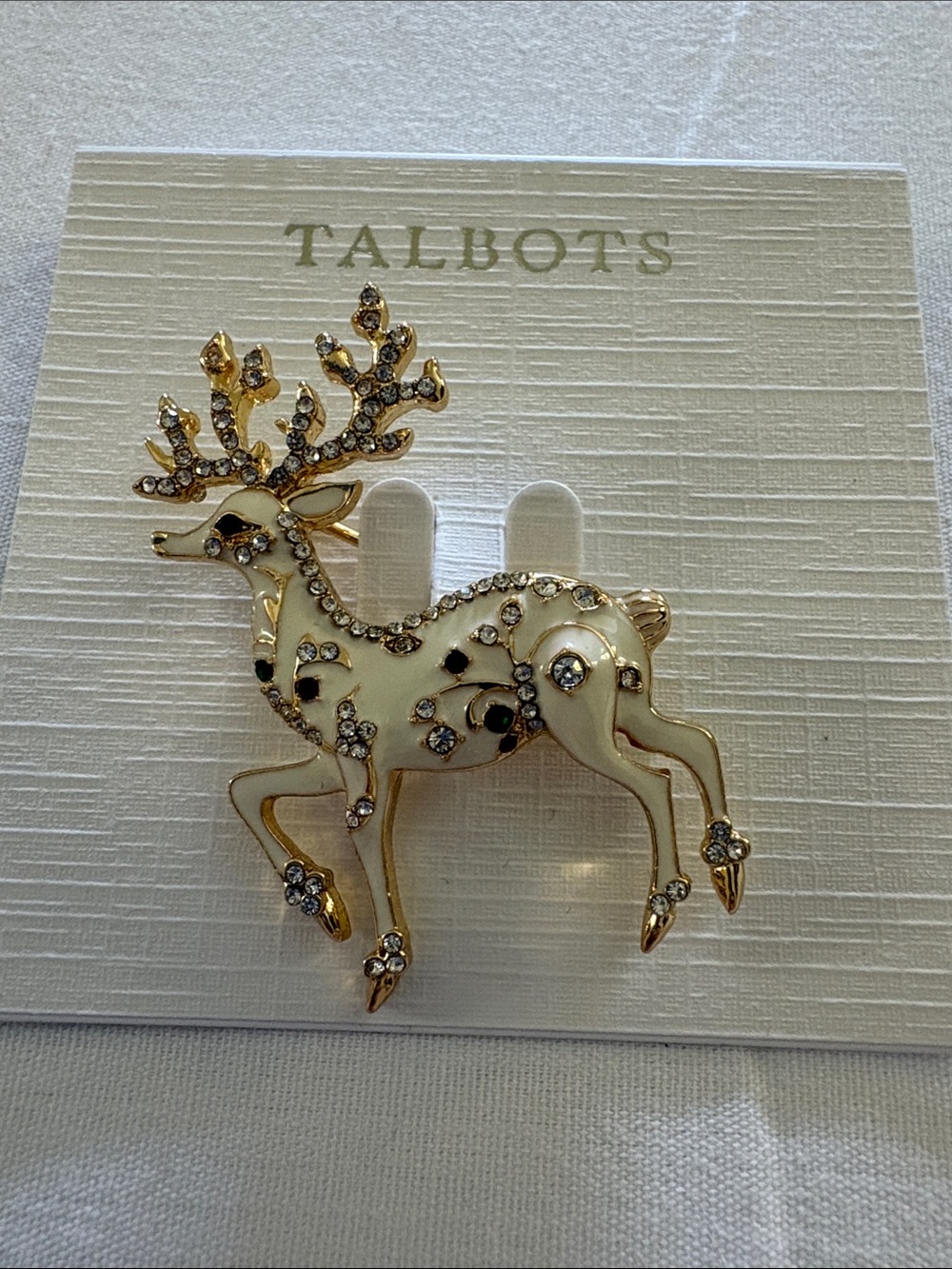 Talbots Gold and Cream Jeweled Reindeer Pin
